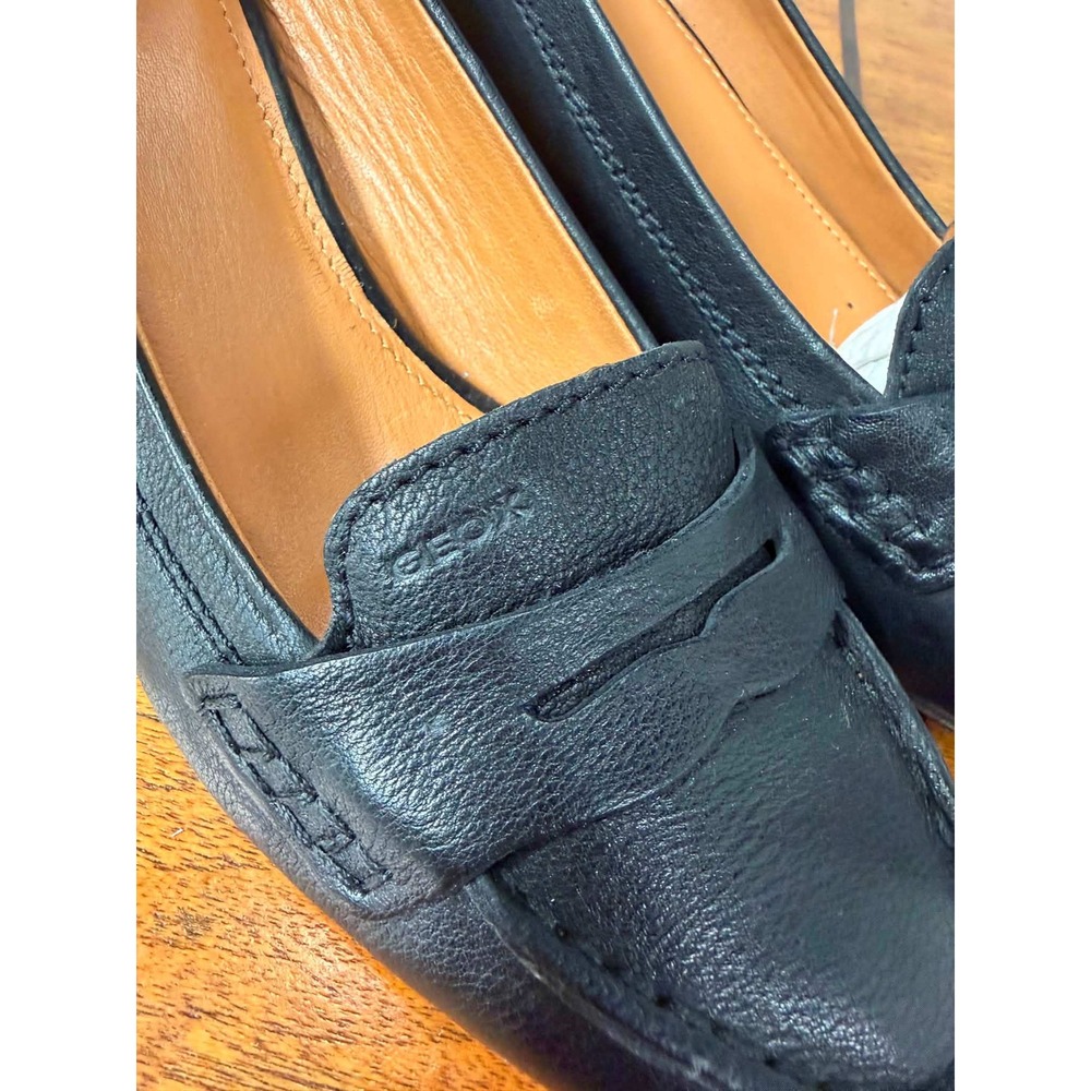 Geox 10 Amabile E Black Tumbled Leather Penny Loafer‎ Block Heel Pumps D22M3E 40